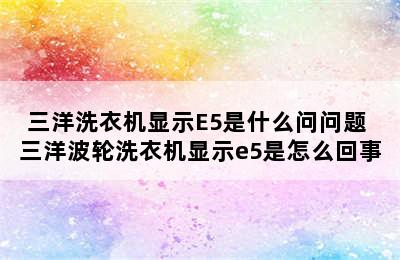 三洋洗衣机显示E5是什么问问题 三洋波轮洗衣机显示e5是怎么回事